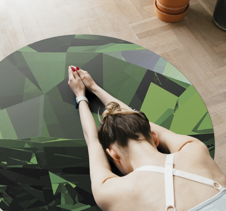 Geometric Green Facets textured vinyl rug - TenStickers
