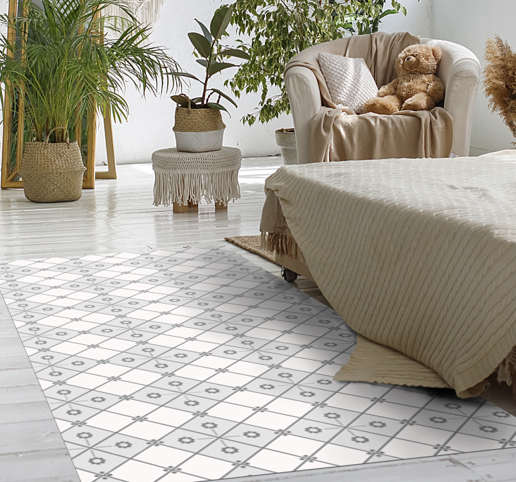 Grey geometry tile vinyl rug - TenStickers