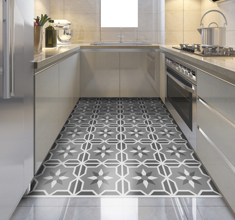 Geometric tile pattern grey kitchen vinyl rug - TenStickers