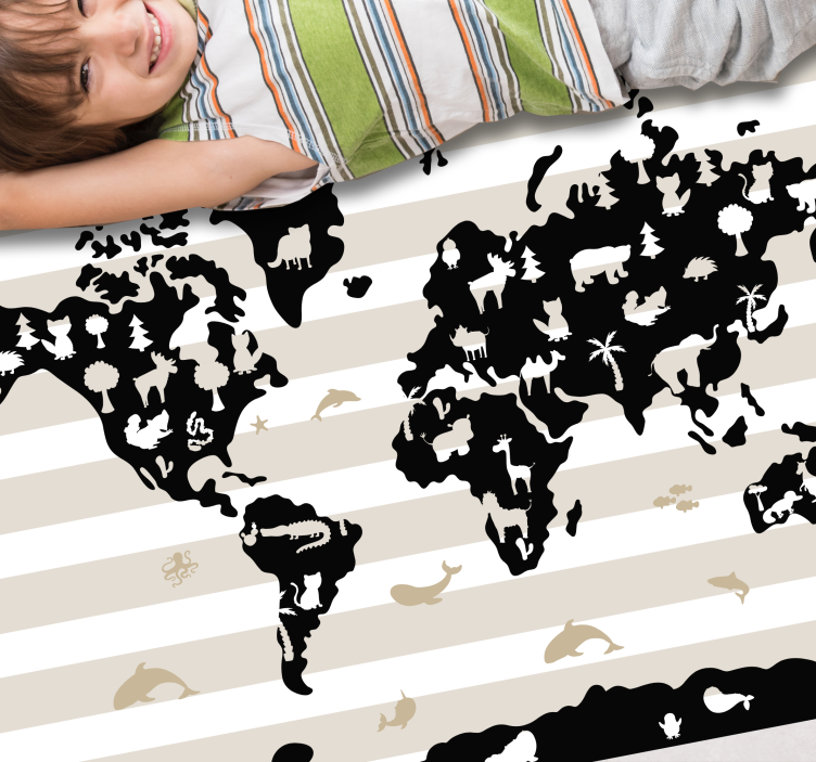 Animal Silhouettes world map vinyl rug - TenStickers