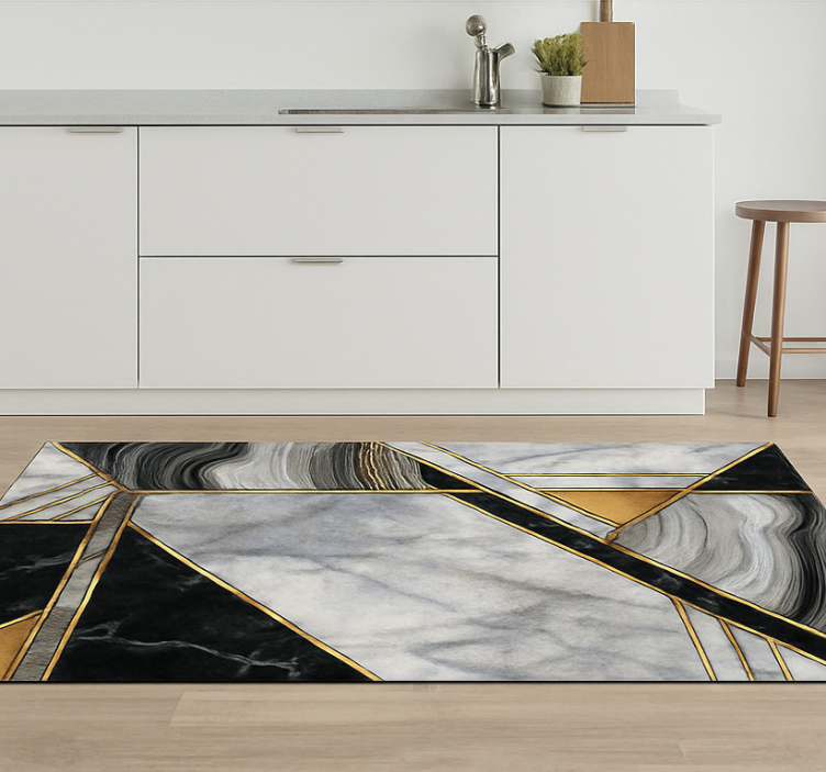 Gold-trim motif marble vinyl rug - TenStickers
