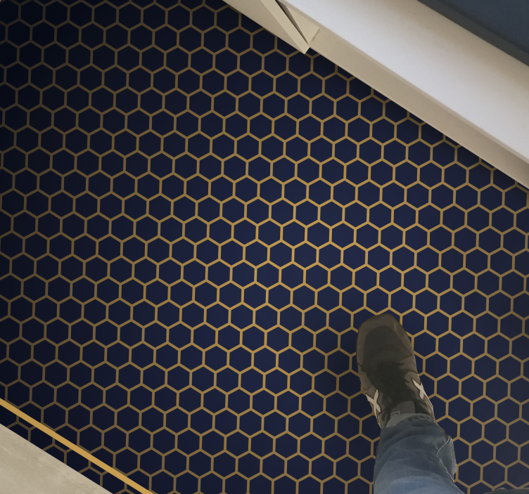 Golden and blue hexagons geometric rugs - TenStickers