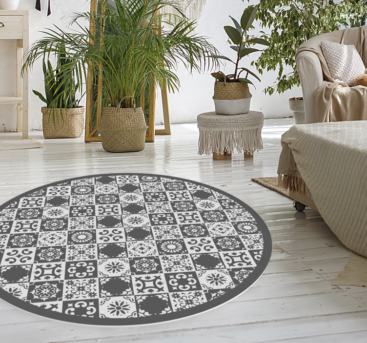 gray iberian tiles circular rug - TenStickers