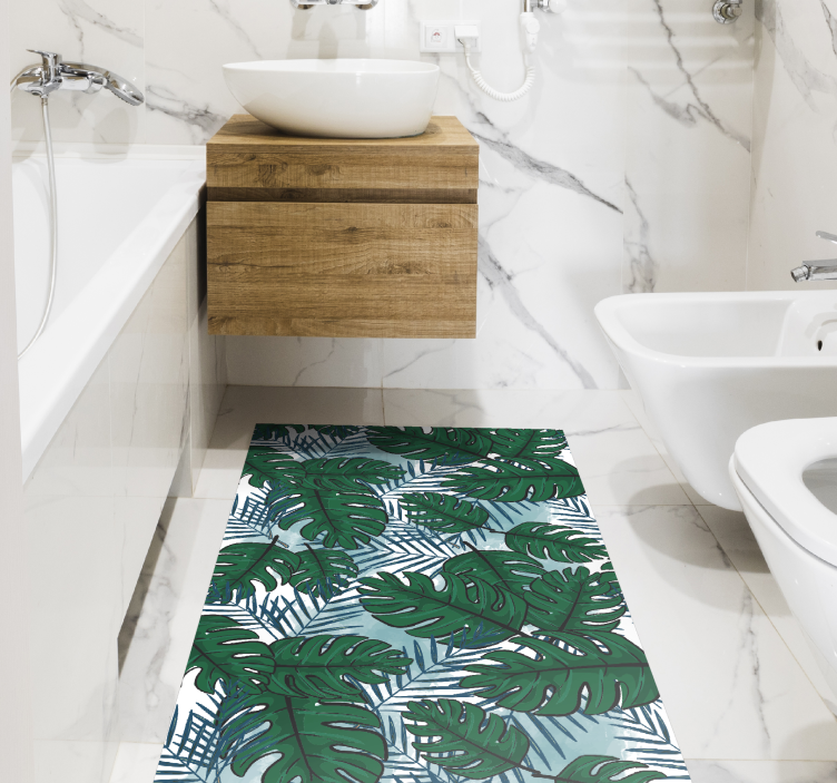 Green monstera blue leaves nature vinyl rug - TenStickers
