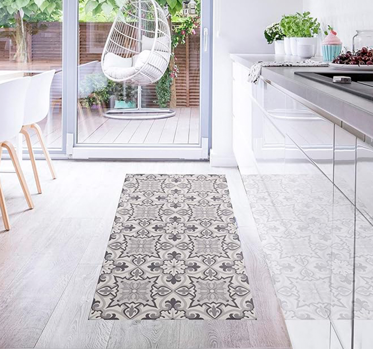 Grey Baroni Kitchen tile vinyl rug - TenStickers