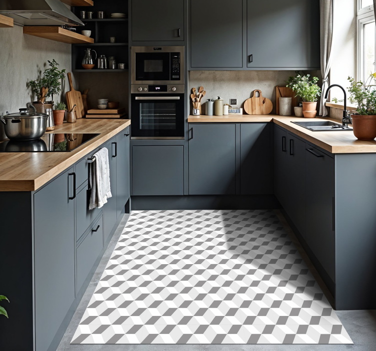 grey cubes kitchen vinyl rug - TenStickers