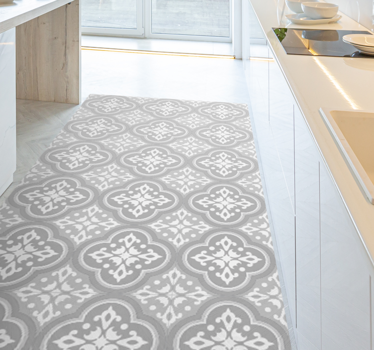 grey hydraulic tiles kitchen mat - TenStickers