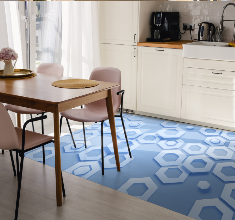Hexagonal Blue Pattern geometric vinyl rug - TenStickers