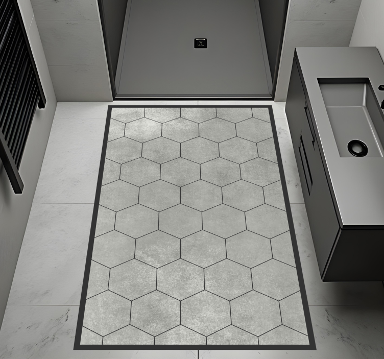 Hexagonal grey motif bathroom vinyl rug - TenStickers