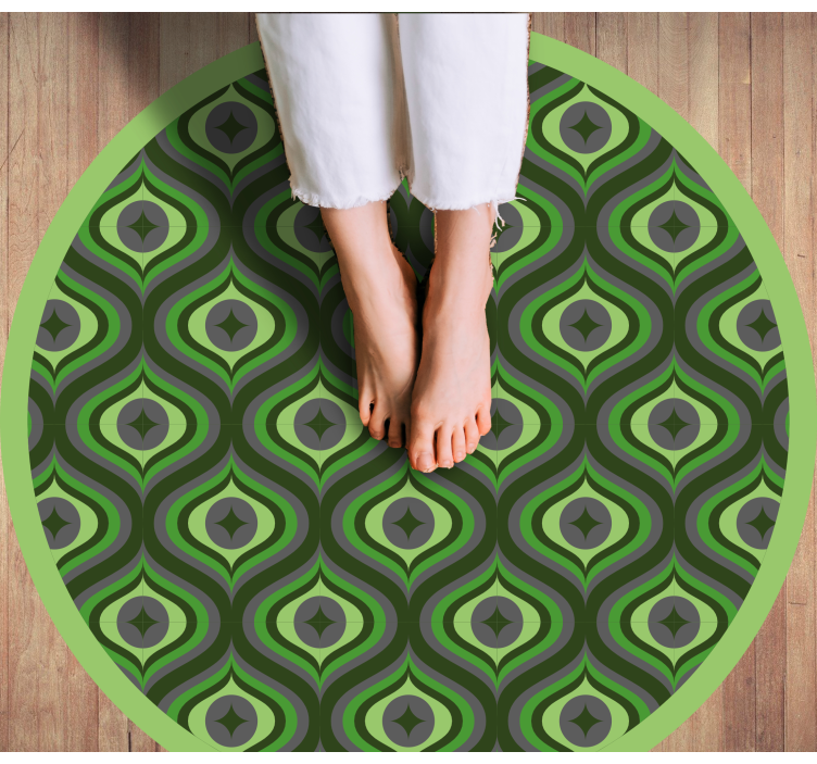 Intricate Green Waves circular vinyl rug - TenStickers