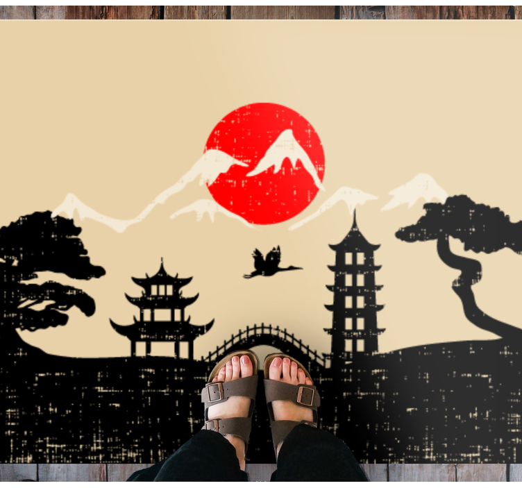 Japanese Landscape Scene bedroom vinyl rug - TenStickers