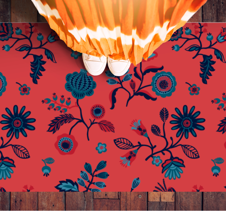 Lively Flower Illustration floral vinyl rug - TenStickers