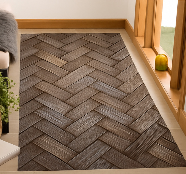 Living room vinyl rug in braided wood style - TenStickers