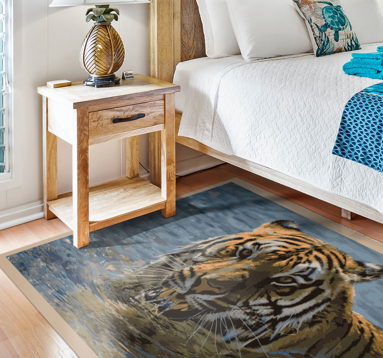 Tiger in the water animal vinyl rug - TenStickers