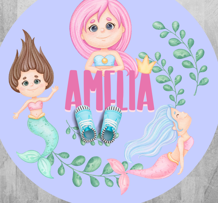 Mermaid friends with name kids vinyl rug - TenStickers