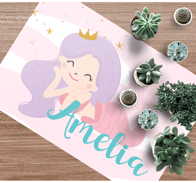 Mermaid princess  with name kids vinyl rug - TenStickers