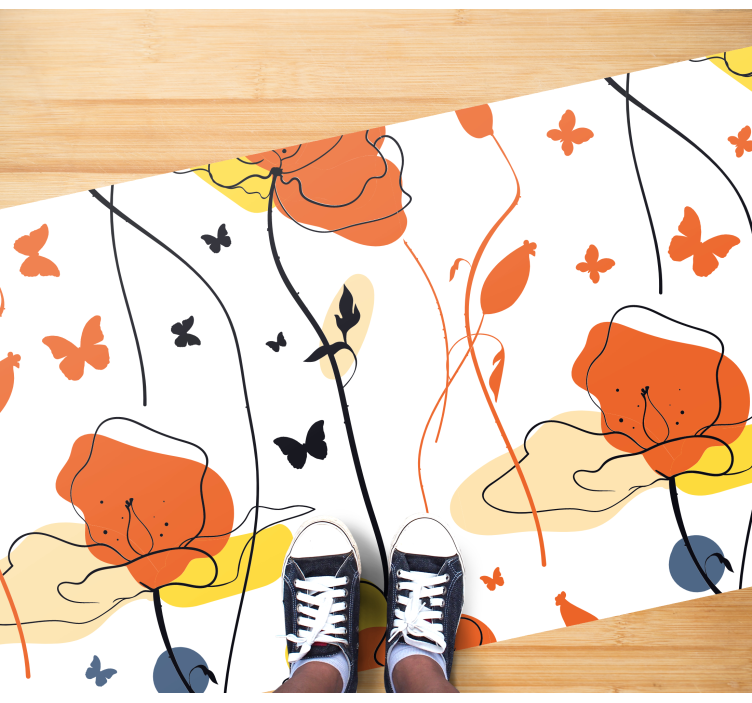 Minimalistic pattern with butterflies floral vinyl rug - TenStickers