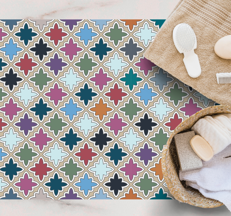 Mosaic vinyl rug lively floral arrangement - TenStickers