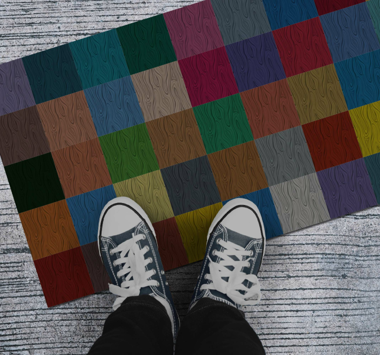 Multicolor Checkerboard wood effect vinyl rug - TenStickers