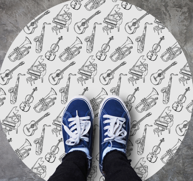 Musical Instruments Motif circular vinyl rug - TenStickers