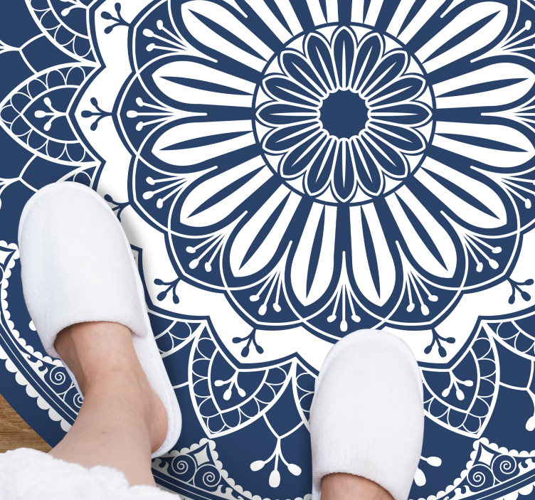 Navy Botanical Composition mandala vinyl rug - TenStickers
