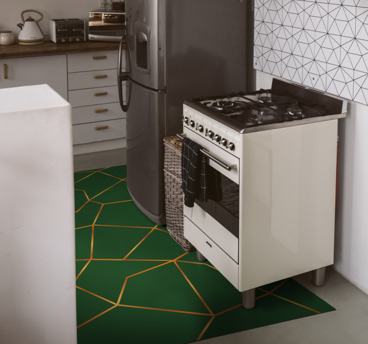 Nordic green yellow lines nordic vinyl rug - TenStickers