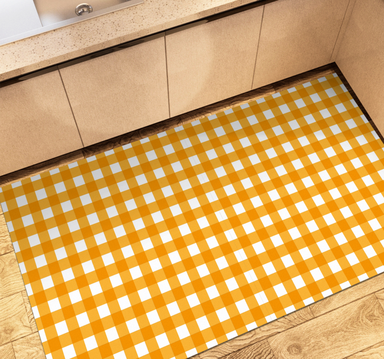 Orange and white patterned squares vinyl rug - TenStickers