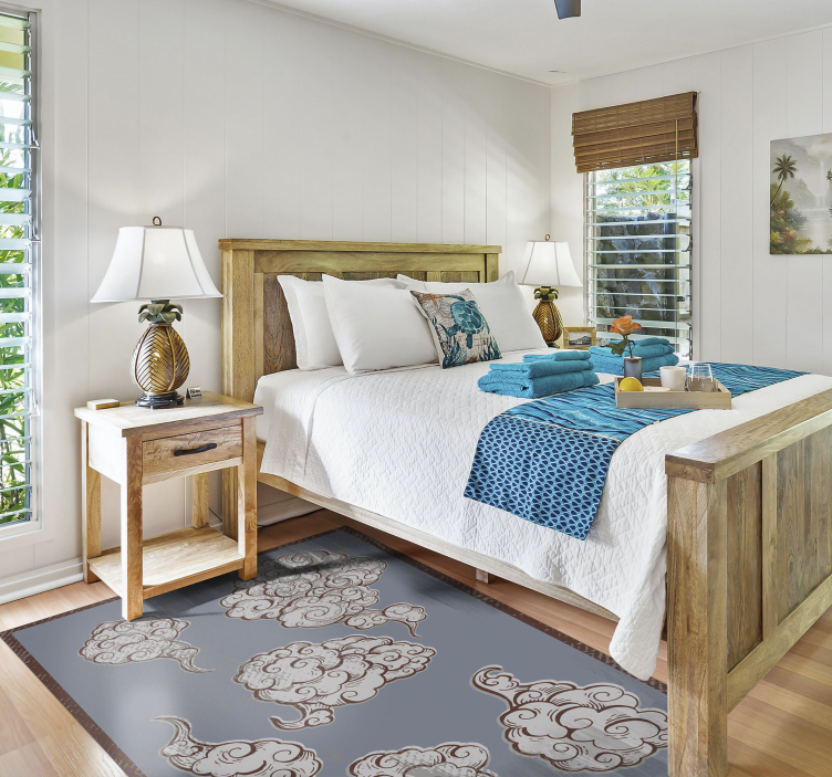 Ornate Cloud Motifs bedroom vinyl rug - TenStickers