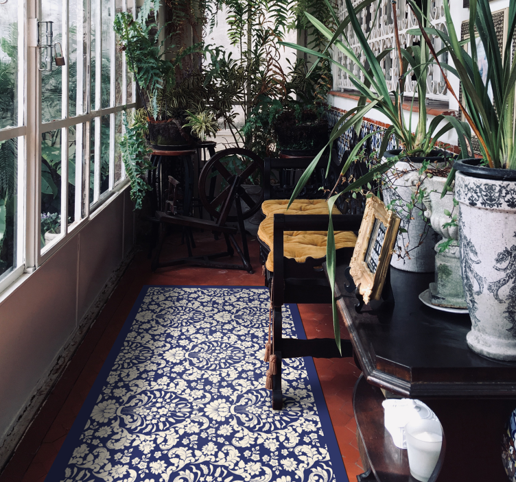 Ornate Floral Pattern minimal vinyl rug - TenStickers