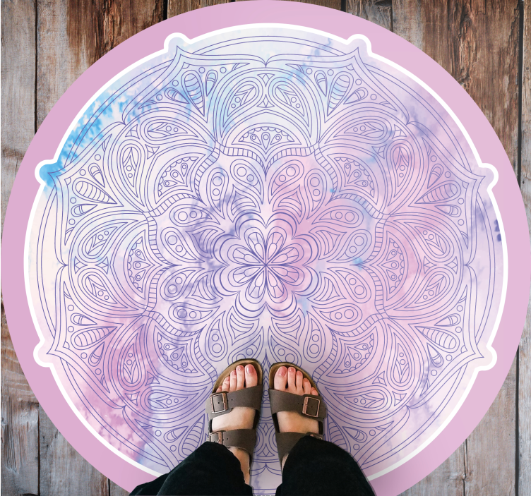 Pastel pink floral mandala vinyl rug - TenStickers