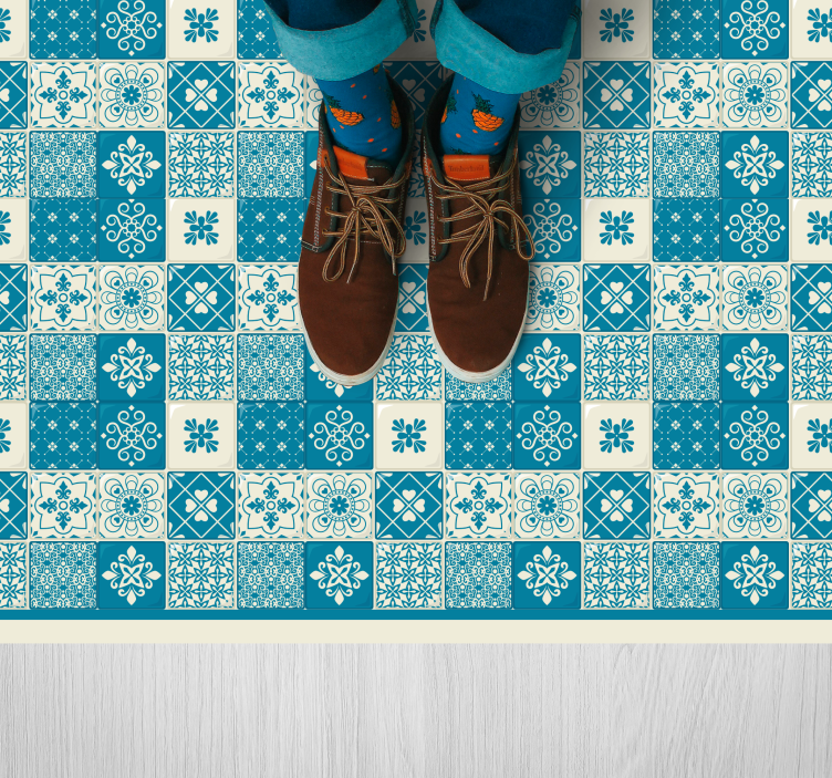 Patterned blue  mosaic tile vinyl rug - TenStickers