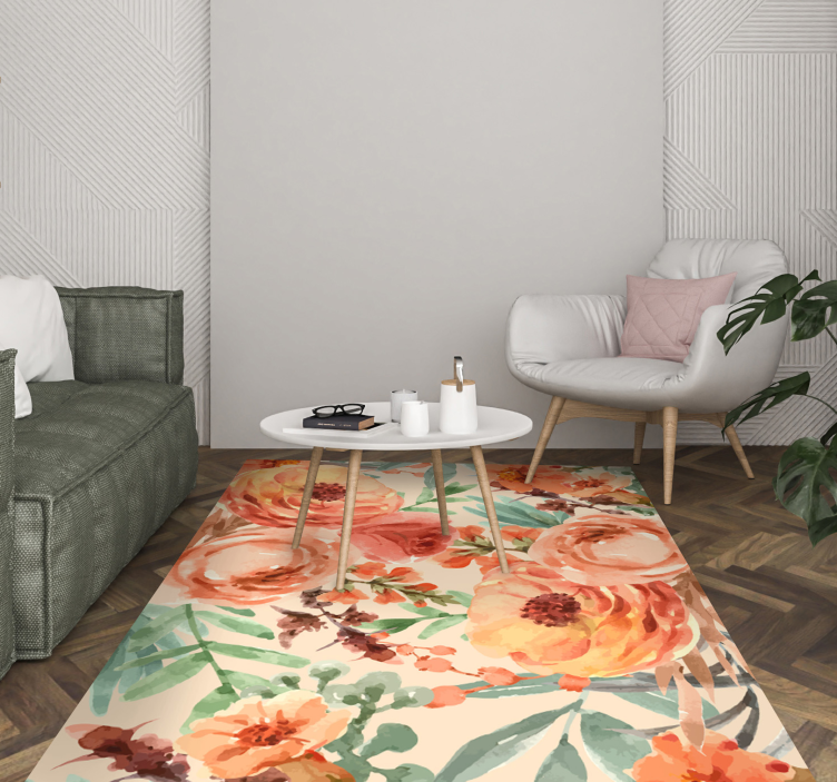 Peony watercolor flowers floral vinyl rug - TenStickers