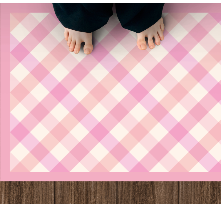 Pink Checkered Pattern striped vinyl rug - TenStickers