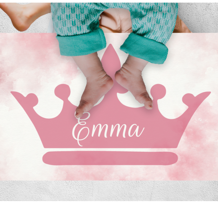 Pink crown with name kids vinyl rug - TenStickers