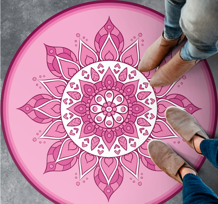 Pink Floral Meditation mandala vinyl rug - TenStickers
