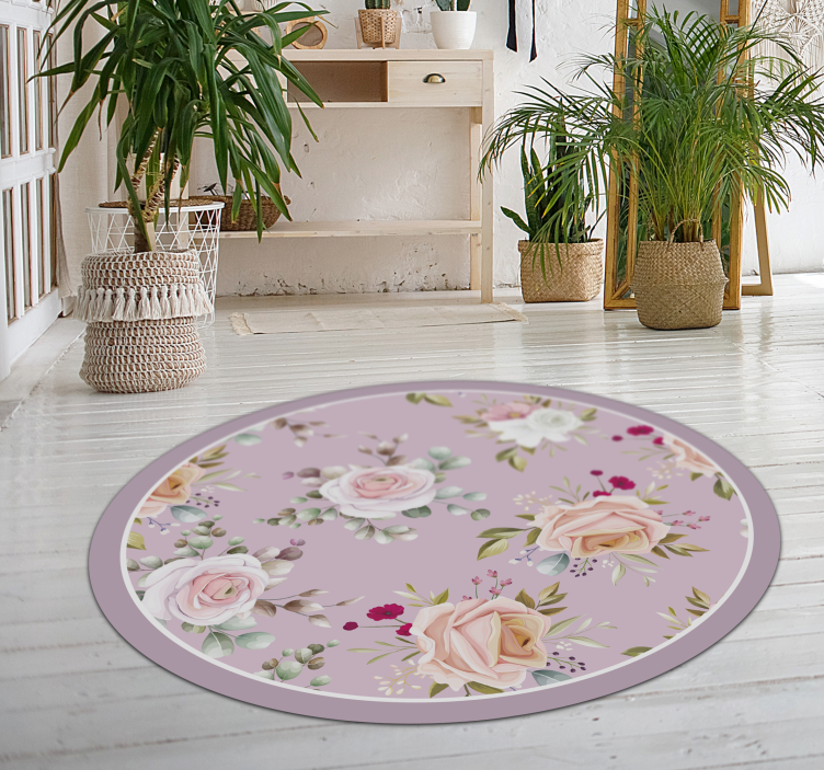 Pink floral pattern bedroom rug - TenStickers