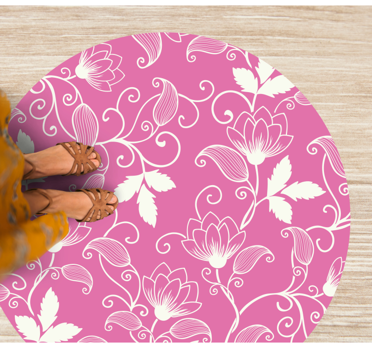 Pink Flower Curves floral vinyl rug - TenStickers