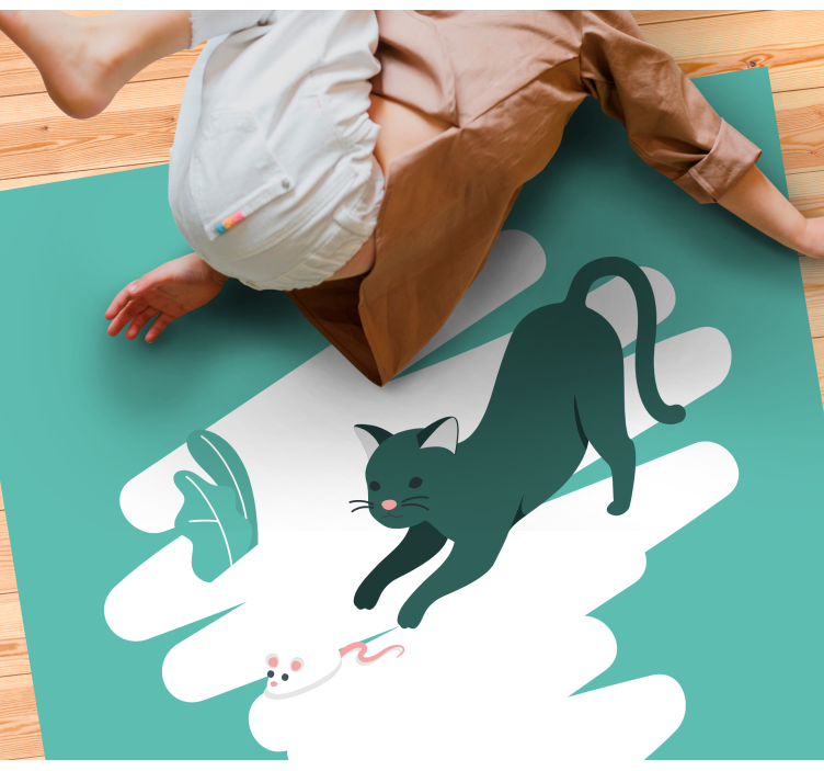 Playful Cat Pursuit bedroom vinyl rug - TenStickers
