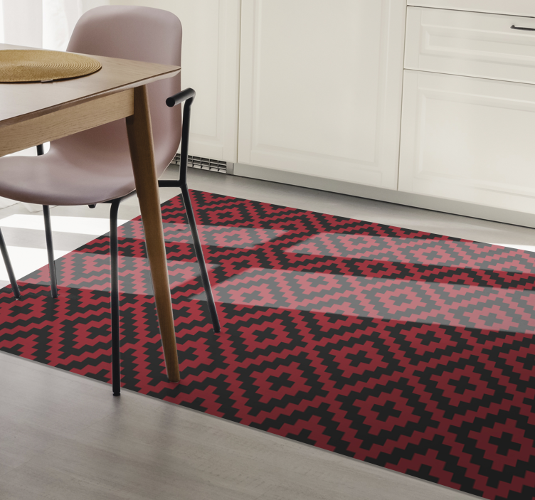 Red patterned geometry dining room vinyl rug - TenStickers