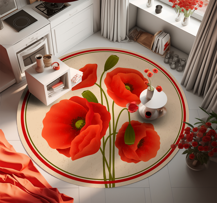 red poppies floral rug - TenStickers