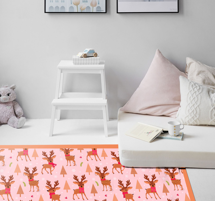 Reindeer pink theme Christmas vinyl rug - TenStickers