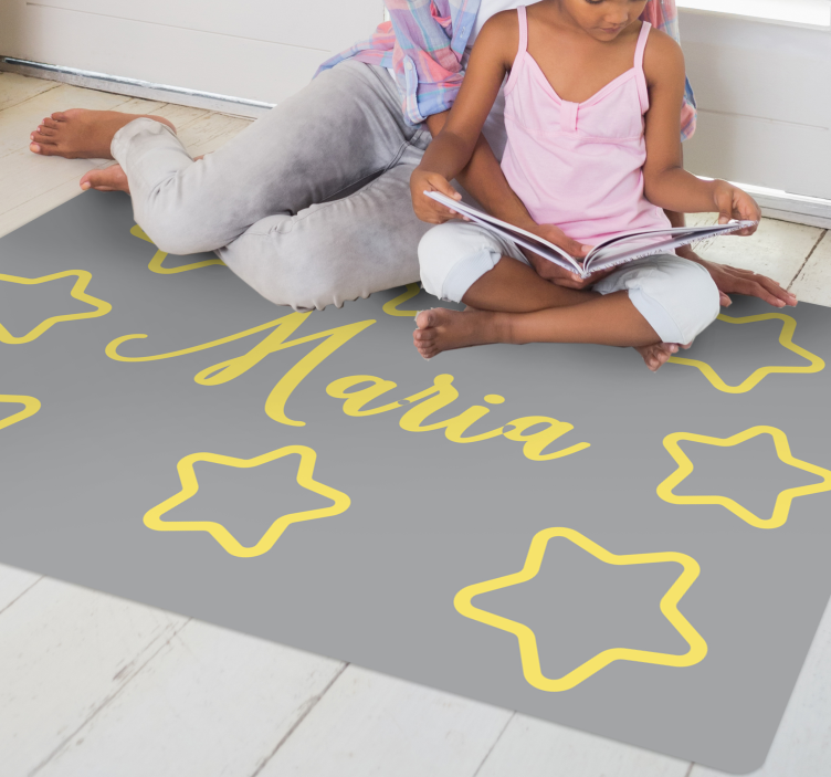 Starry yellow name kids vinyl rug - TenStickers