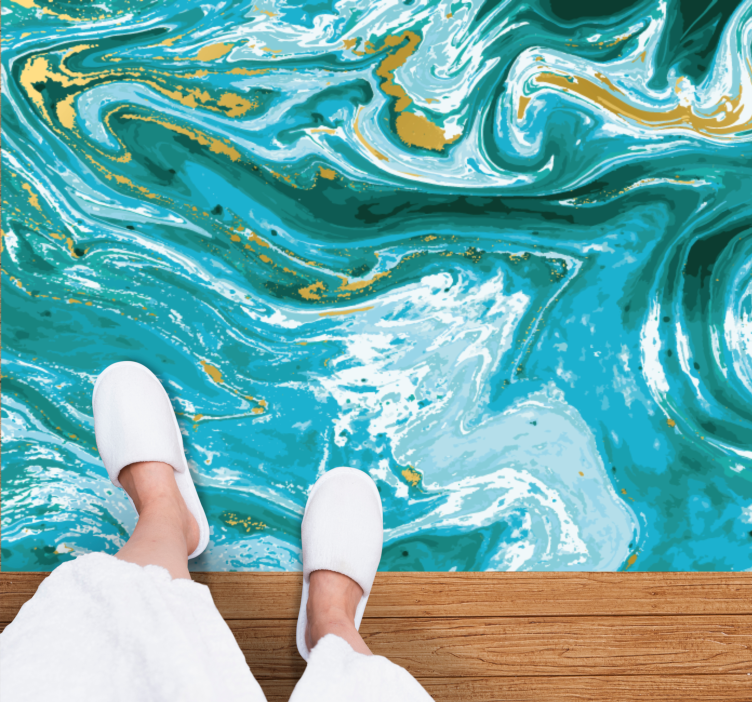 Swirling Aqua Elegance marble vinyl rug - TenStickers