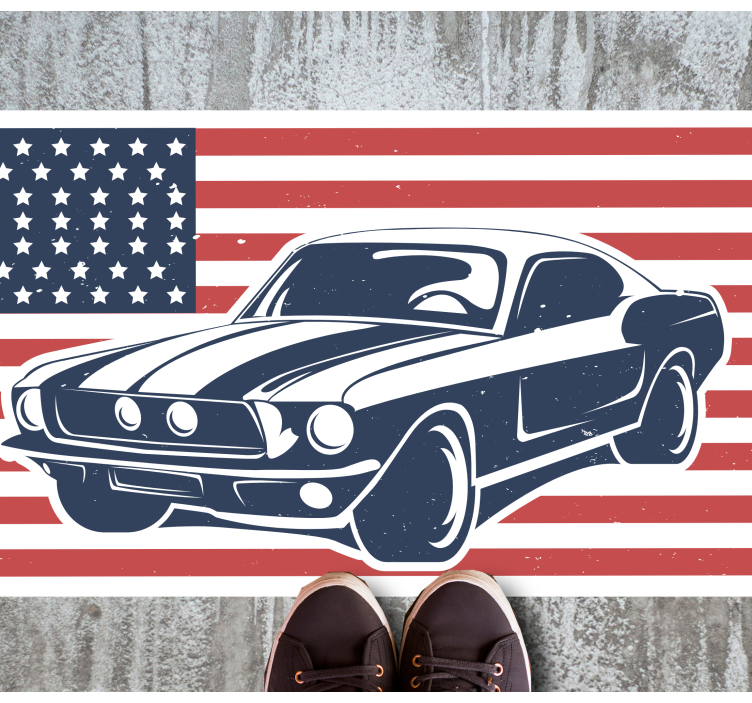US flag and automobile teen vinyl rug - TenStickers