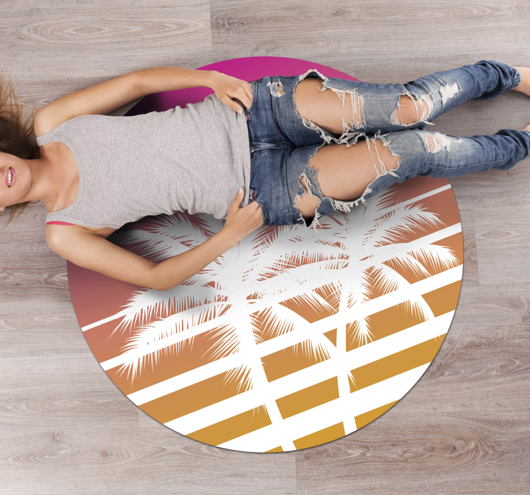 Tropical Sunset Palms floral vinyl rug - TenStickers