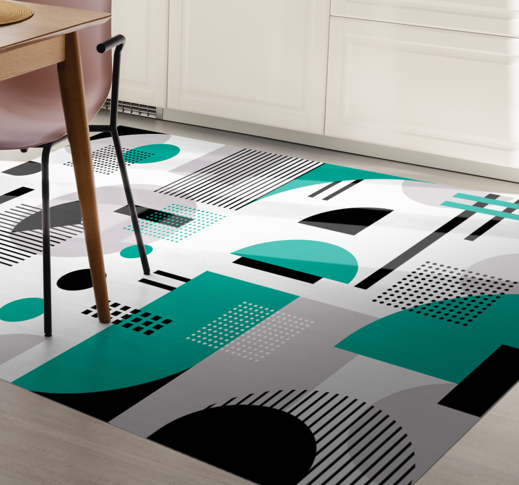 Turquoise geometric shapes modern vinyl rug - TenStickers