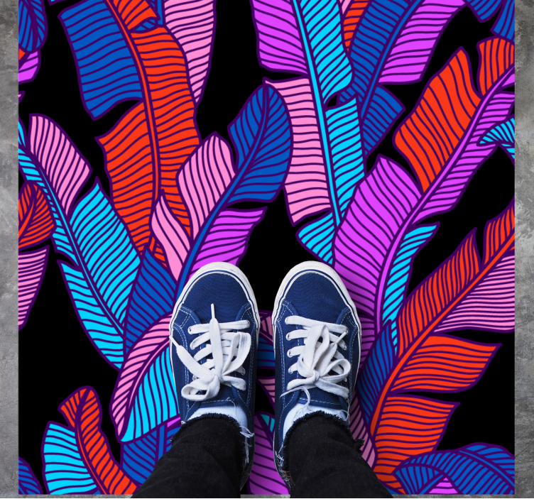 Vibrant leaf patterns floral vinyl rug - TenStickers