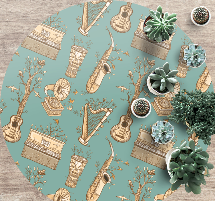 Vintage music instruments pattern circular rug - TenStickers