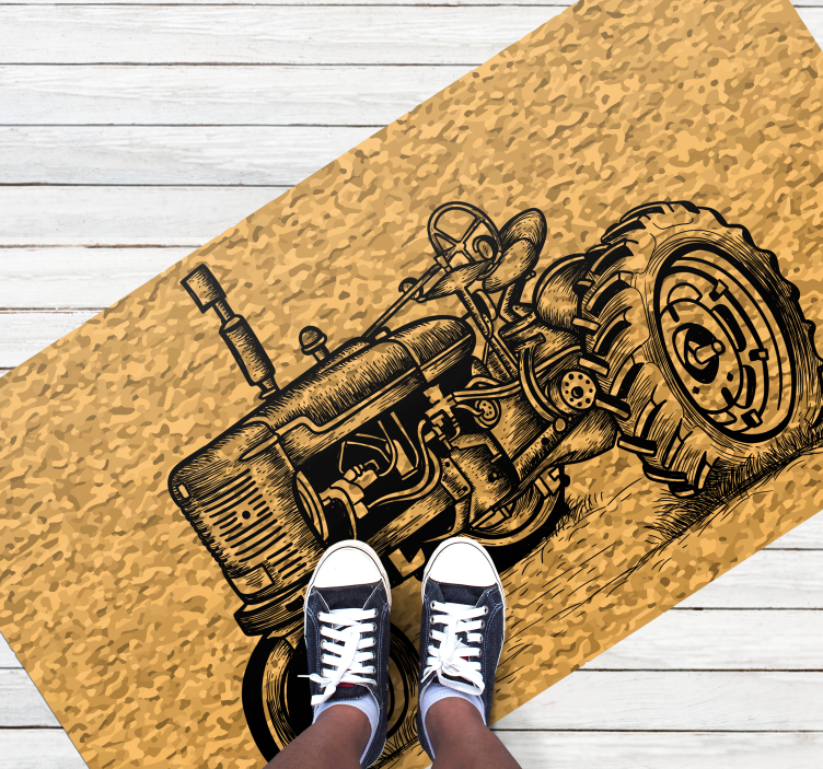 Vintage Tractor Illustration vintage vinyl rug - TenStickers