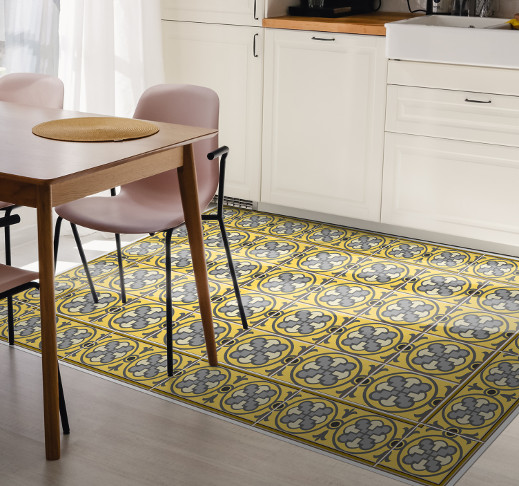 Yellow tone classic tile design kitchen vinyl rug - TenStickers